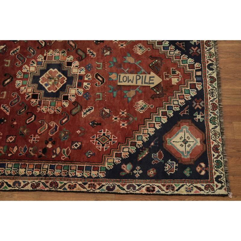 Hand Knotted Oriental 100% Wool Carpet Traditional Tribal Red Shiraz Area Rug - 5' 6'' X 3' 8''