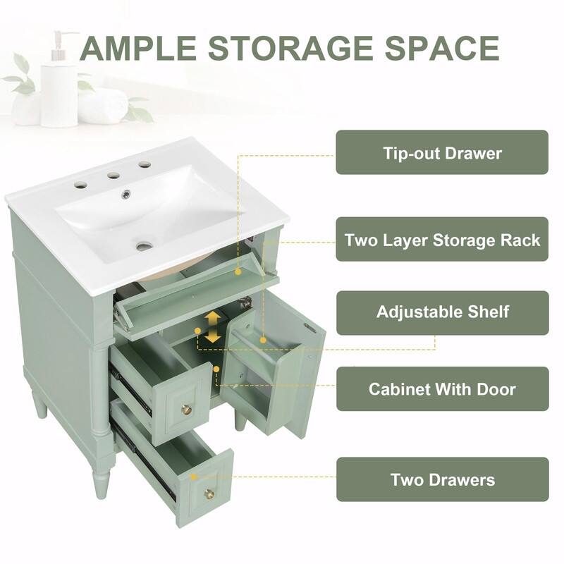 36" Bathroom Vanity with Sink, Freestanding Bathroom Cabinet with Ceramic Basin, Flip Drawer