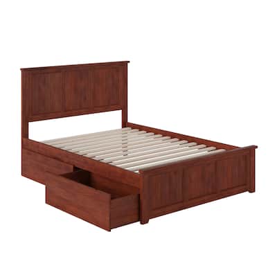 Platform Bed with Footboard & 2 Drawers - Storage Bed Frame - Slatted Support