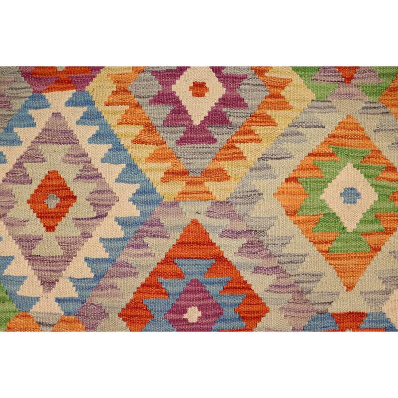 Bohemian Turkish Kilim Jalen Rust Blue Hand-Woven Wool Rug - 3'4'' x 6'5''