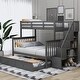 preview thumbnail 24 of 32, Stairway Twin Over Full Bunk Bed with Guardrail & Storage, Wood Bed Frame with Twin Trundle for Kids Teens Adults, Bedroom Dorm Grey - Full