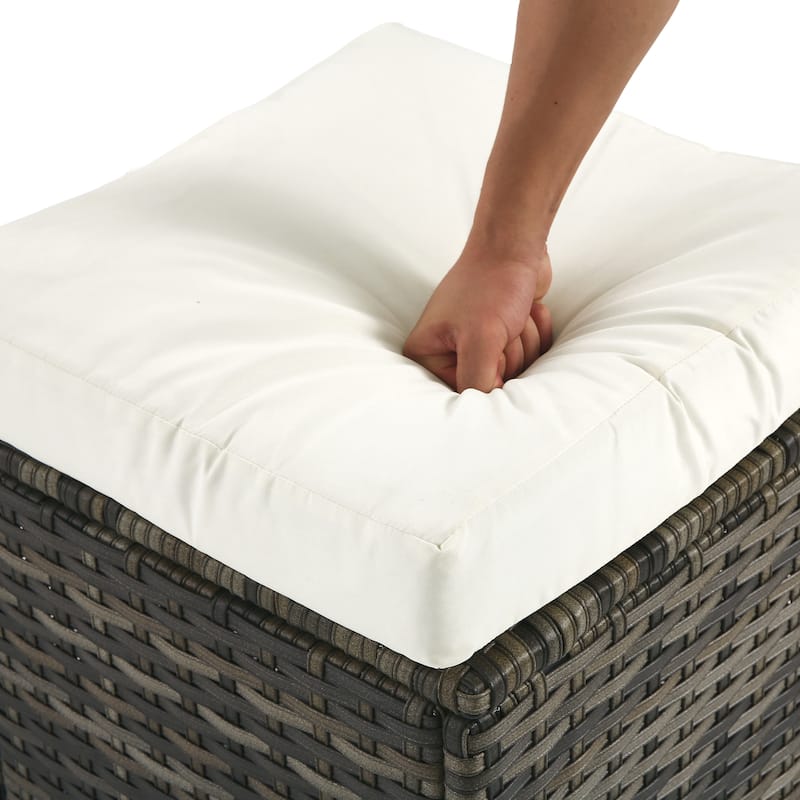 17.7" W Outdoor Rattan Patio Square Ottoman with Seat Cushion
