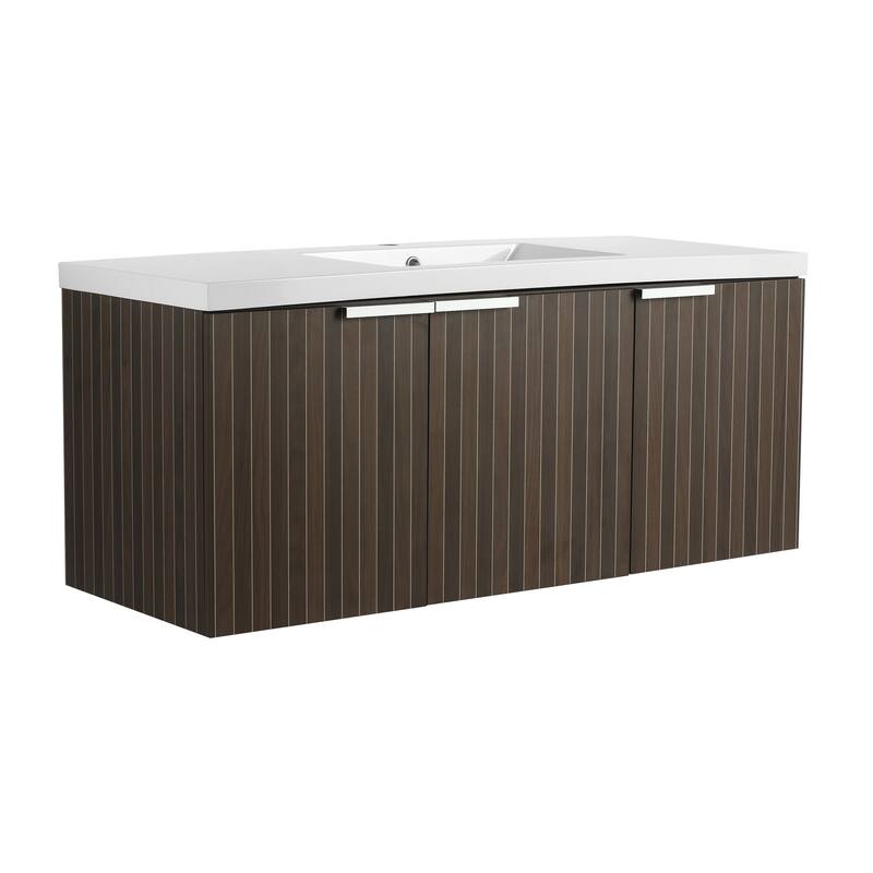 48in Bathroom Vanity with Resin Sink, Soft Close Hinges, 3 Doors, Eco-Friendly Design, Wall-Mounted Floating Cabinet
