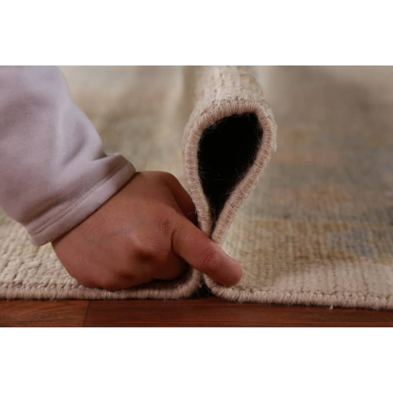Hand Knotted Oriental 100% Wool Carpet Transitional All-Over Beige & Ivories Oushak Area Rug - 11' 10'' X 9' 0''