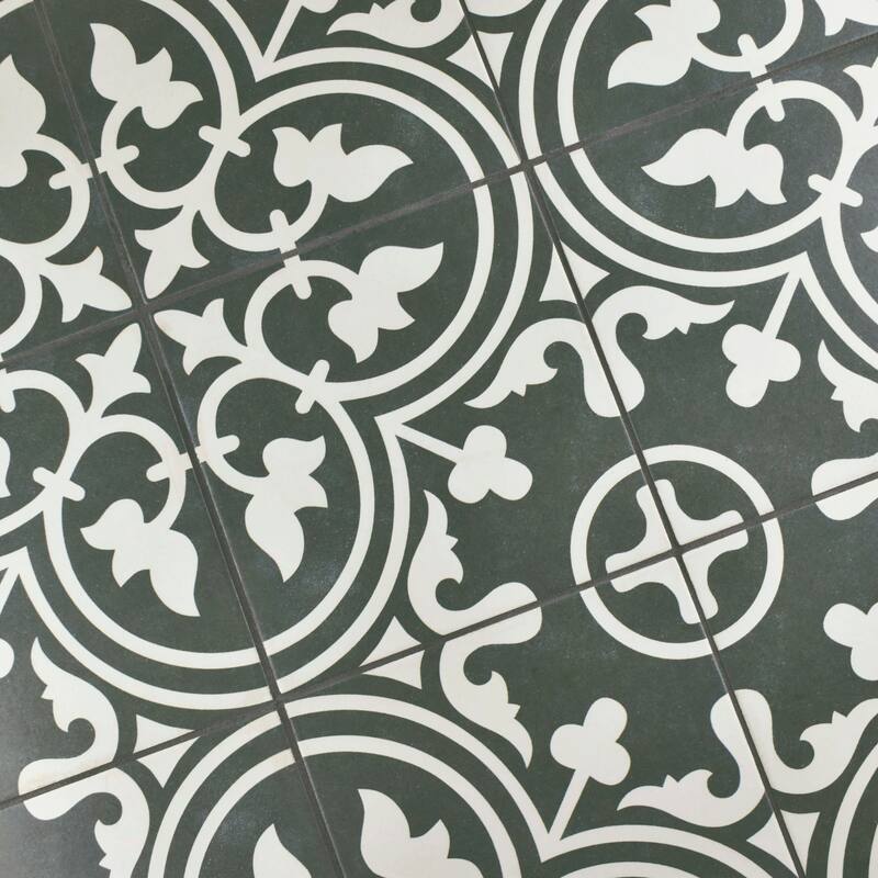 Merola Tile Arte Black Encaustic 9.75" x 9.75" Porcelain Floor and Wall Tile