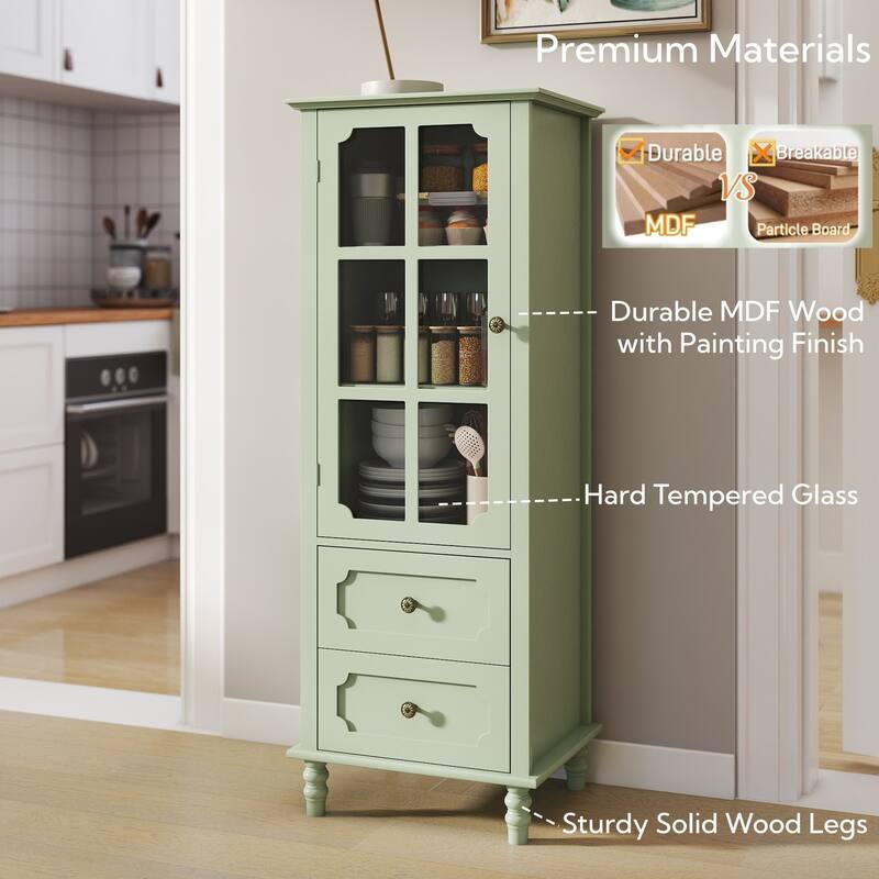 Minimalist Sideboard with Glass Doors & 2 Drawers, Modern Buffet Cabinet for Dining Room and Living Room
