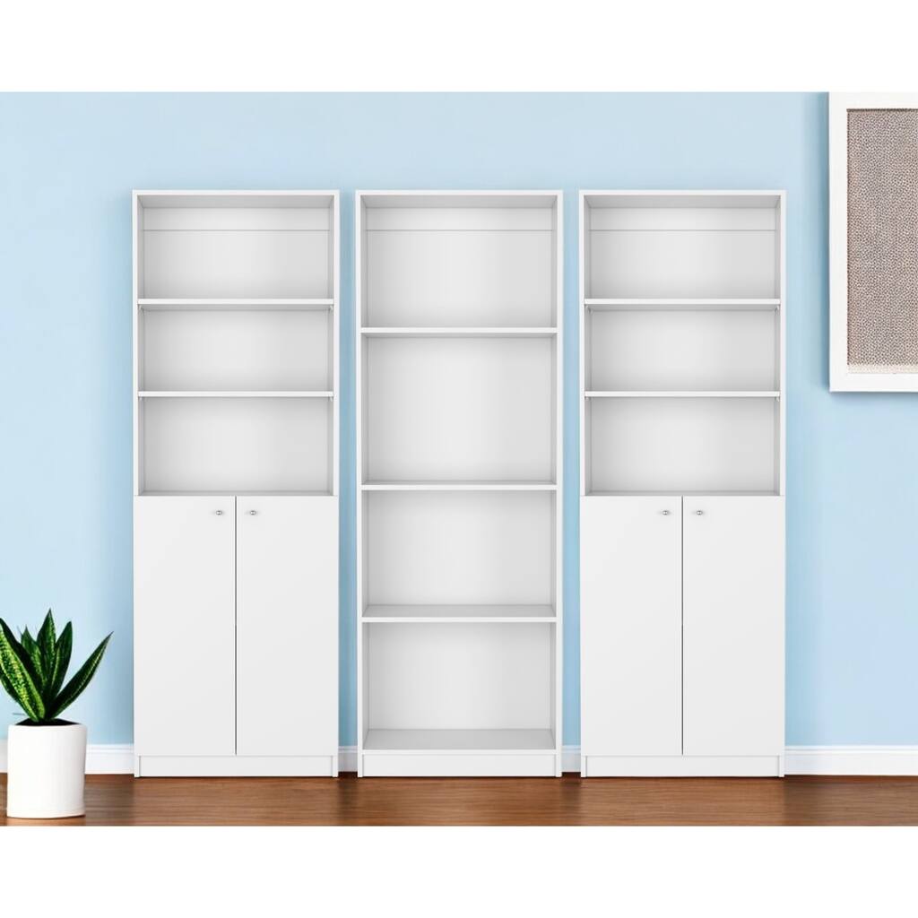 HomeRoots 71" White Ten Tier Oversized Set Bookcase with Two Doors