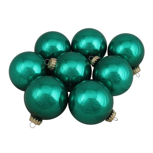 Shop Set Of 8 Emerald Green Shiny Glass Ball Christmas Ornaments