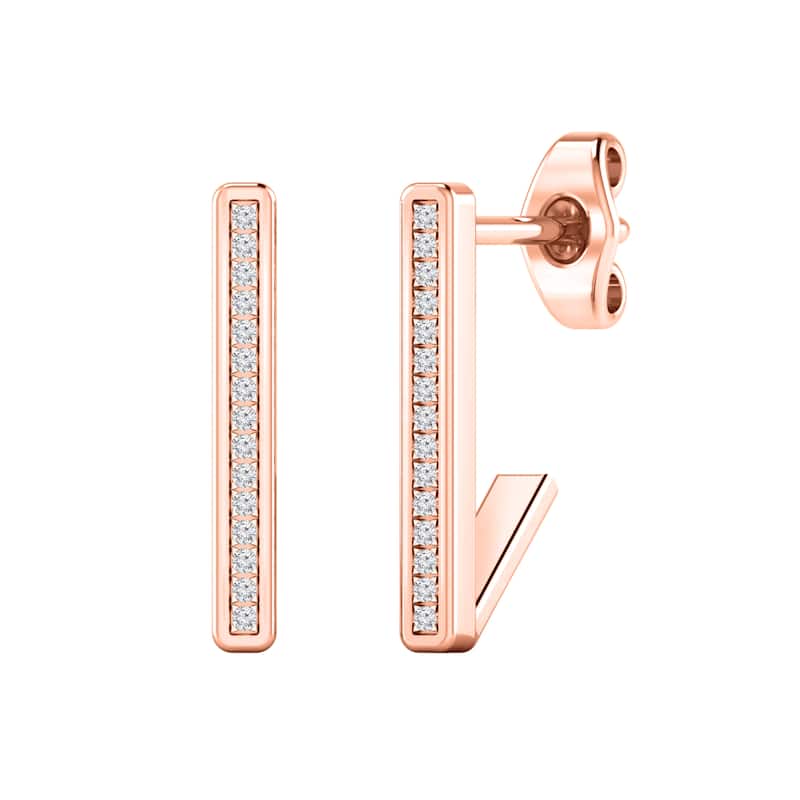 Auriya 0.06cttw Micro-Pave Accent Diamond Bar Stud Earrings 14K Gold - Rose