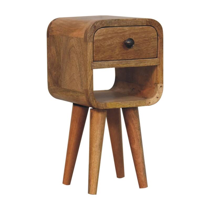 Artisan Furniture Solid Wood Extra Mini Oak-ish Curve Lower Bedside, Light Brown, 1 Drawer,1 Shelf