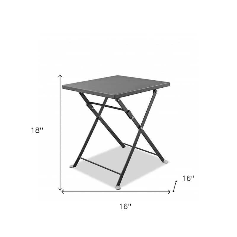 16” Folding Square End Table with Gray Stainless Steel Top and Cross Legs for Living Room or Outdoor Use - 16”L x 16”W x 18”H