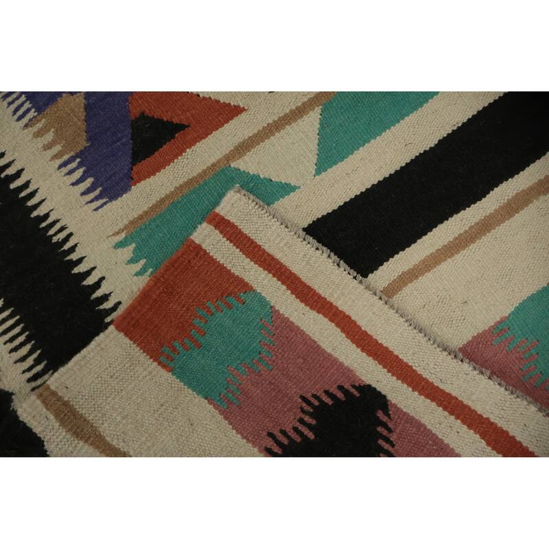 Hand Woven Oriental 100% Wool Carpet Southwestern Tribal Multi-Colored Kilim Area Rug - 8' 0'' X 5' 0''