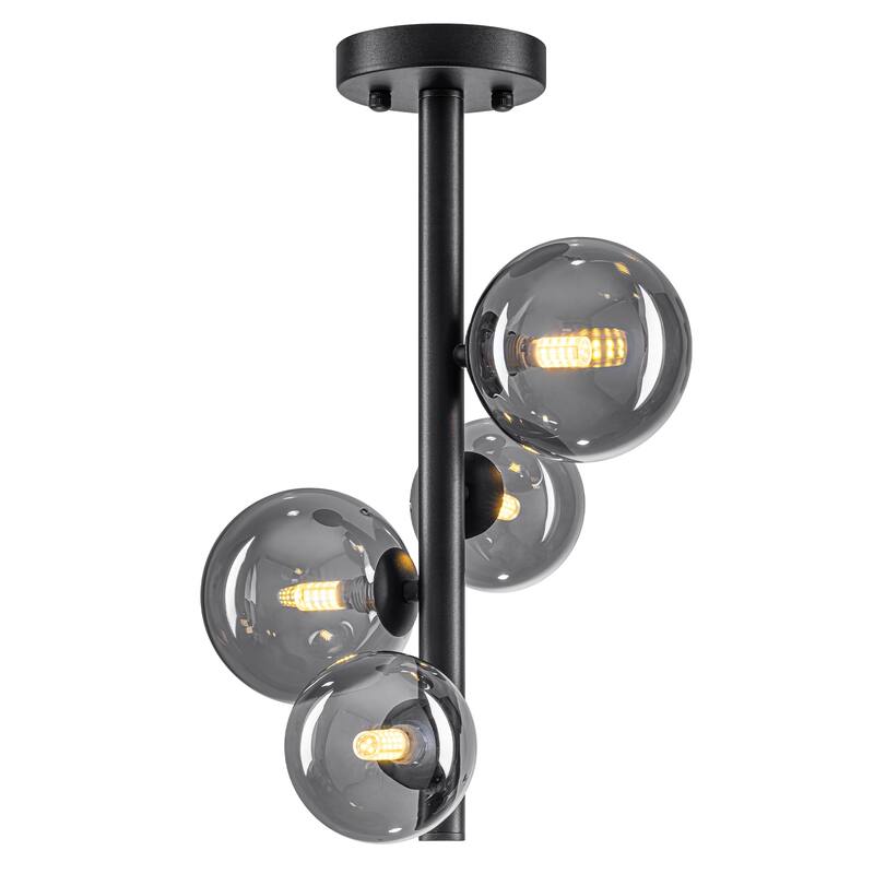 8 Lights Modern Semi-Flush Mount Ceiling Light Smoky Gray Glass Globe