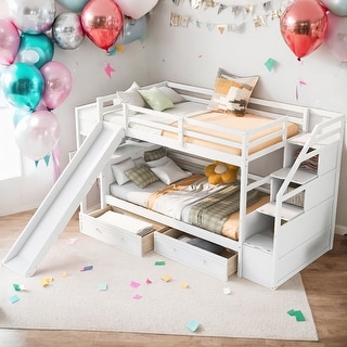 Twin Over Twin Bunk Bed With Storage Staircase,Drawers,Desk With Drawers And Shelves