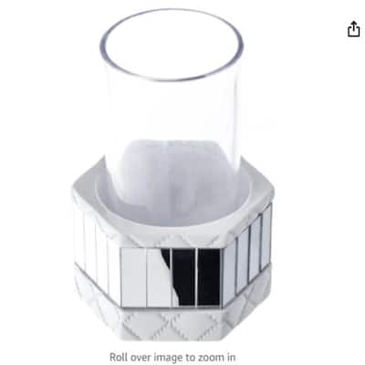 Creative Scents Quilted Mirror White Bathroom Tumbler Holder with Glass Decorative Rinse Cup for Water