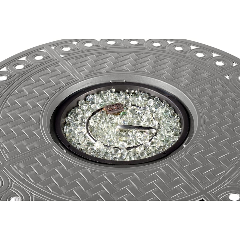 Round 34 in. x 34 in. Aluminum Propane Fire Pit Table with Glass Beads, Two Covers, Lid, 37,000 BTUs - N/A
