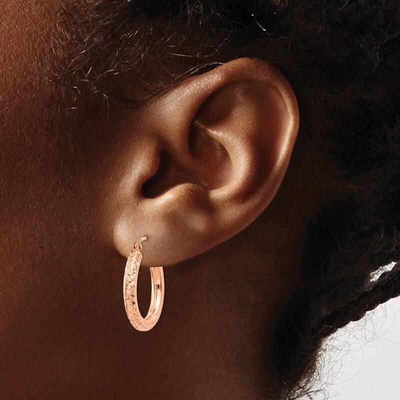 Curata 10k Rose Gold 3mm Diamond Cut Hoop Earrings - 20mm 25mm