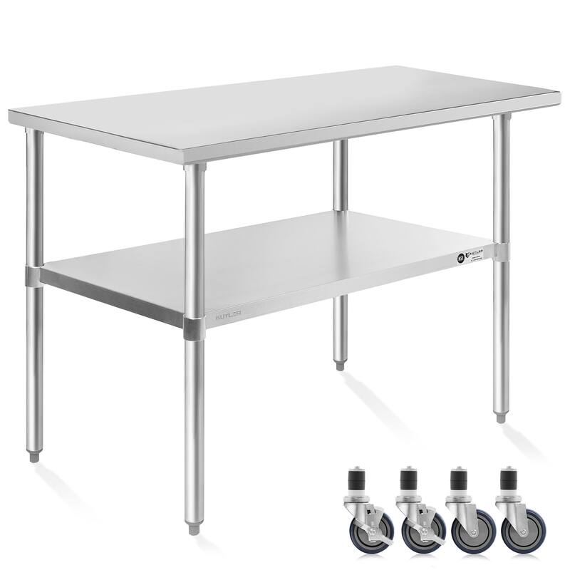 24 x 48in NSF Commercial Stainless Steel Prep and Work Table w Wheels - 24" x 48" - Silver