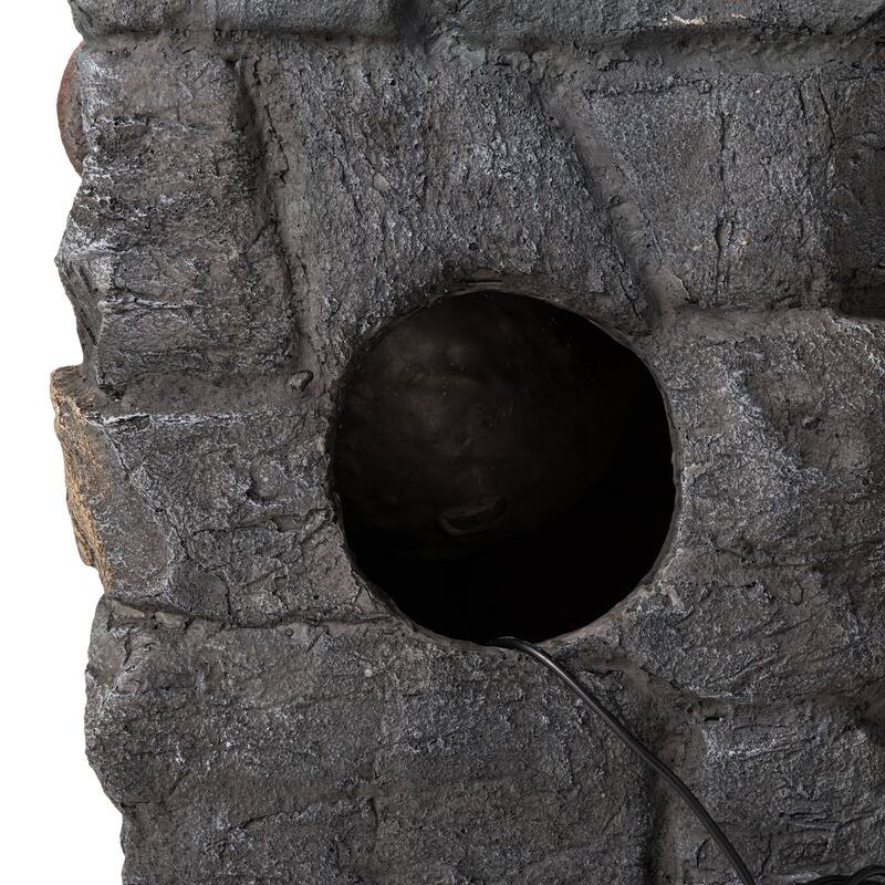 Glitzhome 4-Tiered Dogs or Elephant and Pot Polyresin Outdoor Fountain with Pump and LED Light