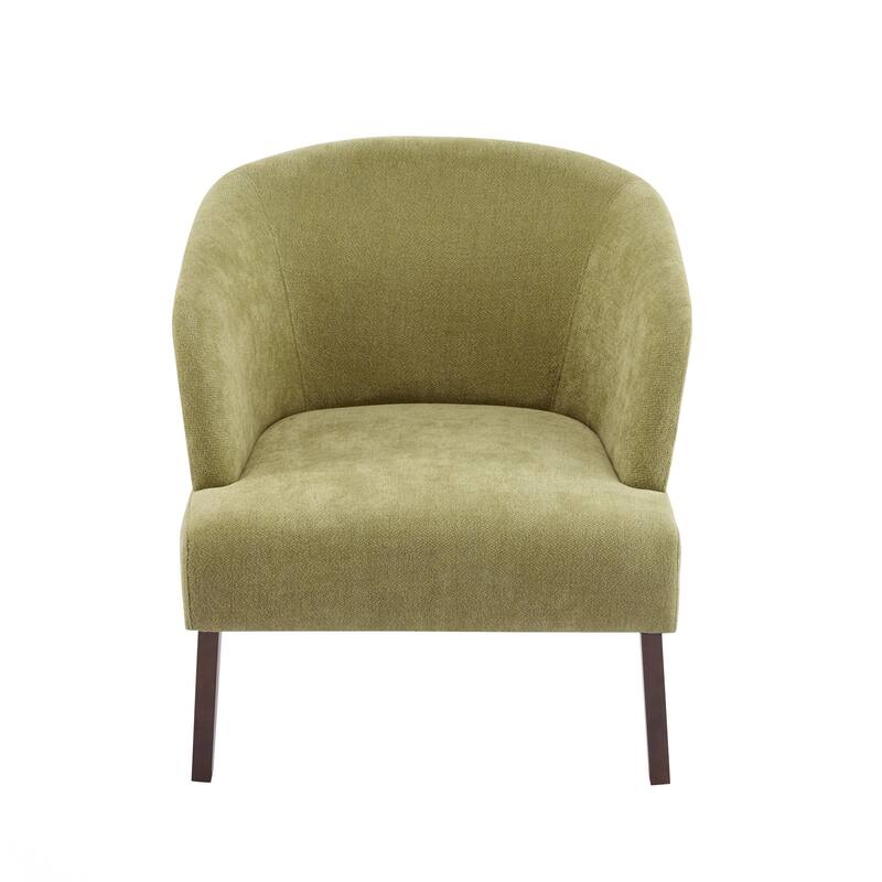 Modern Accent Chair with Round Back & Wooden Legs - Mid-Century Inspired Lounge Chair for Living Room, Bedroom, or Office