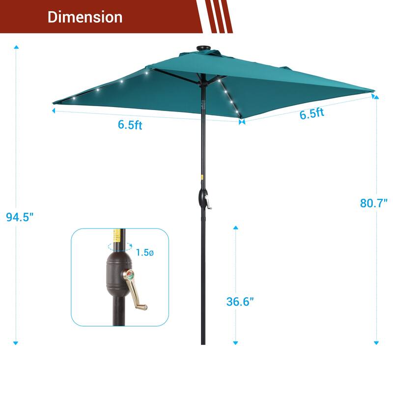 LIVOOSUN 6.5×6.5FT LED Square Patio Umbrella with UPF50+, Tilt Function, and Wind-Resistant Design——Experience Outdoor Comfort