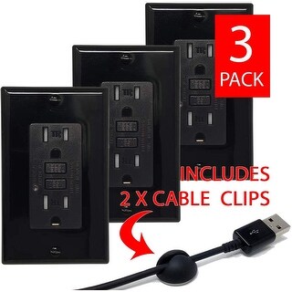 Shop Black Gfci 15a 125v Tamper Resistant Outlet 15 Amp Grounded Electrical Receptacle Wall Plate Screws Included 3 Pack Overstock 30687851