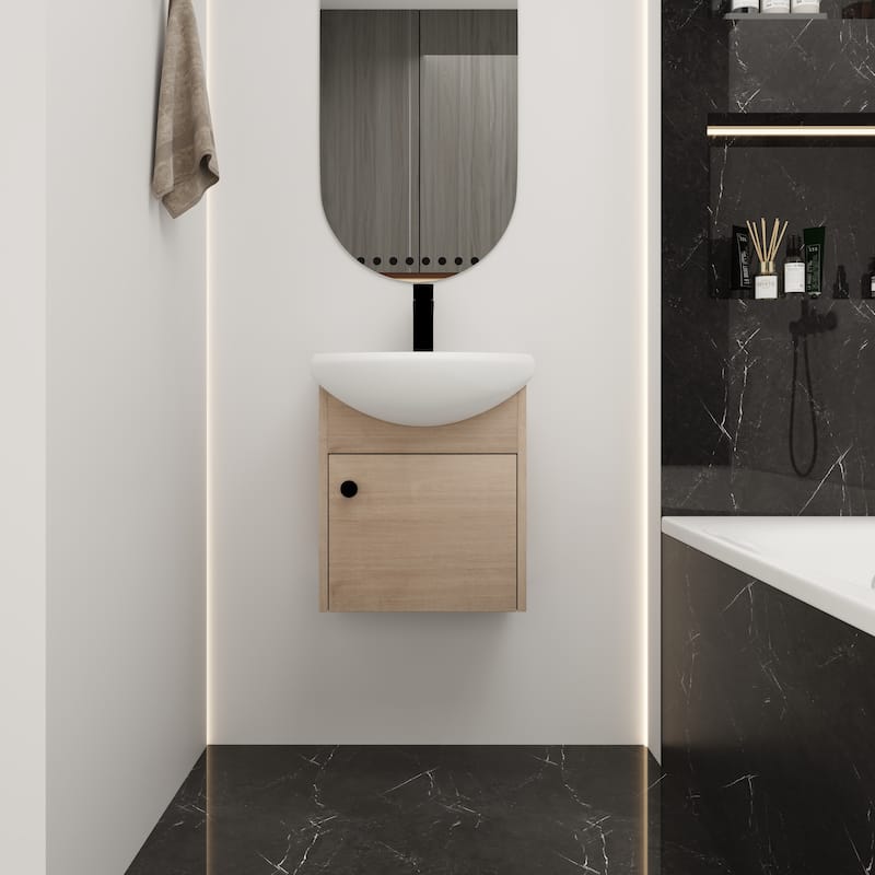 Small Size 18 Inch Bathroom Vanity With Ceramic Sink,Wall Mounting Design