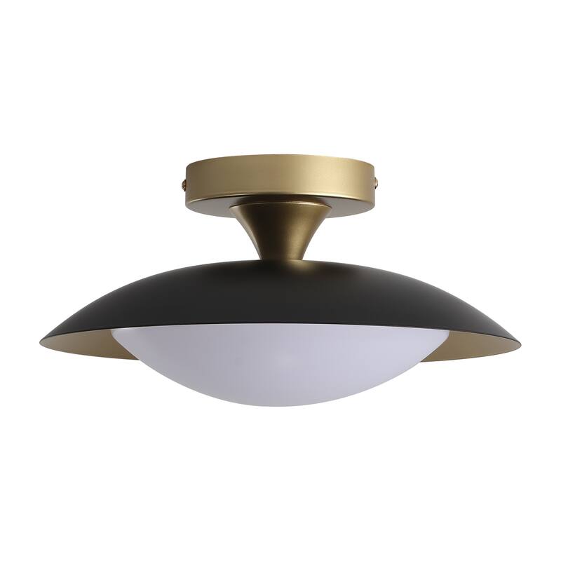 11.8-in W LED Compatible Mid-Century Modern Semi Flush Mount Ceiling Light - 1 Pack - Black + Gold