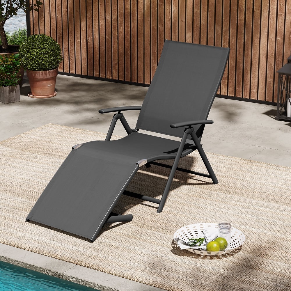 VredHom Outdoor Aluminum Portable Folding Chaise Lounge Chair - 70" L x 20" W x 14" H