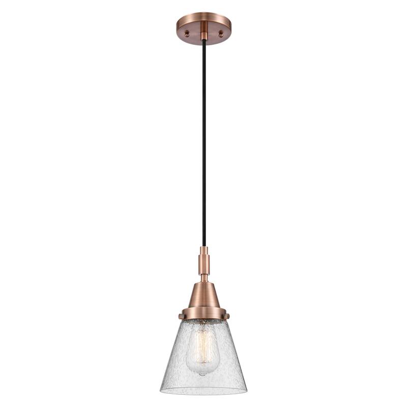 Innovations Lighting Downtown Urban - Caden Cone - 1 Light 6" Cord Hung Mini Pendant - Antique Copper/Seedy Shade