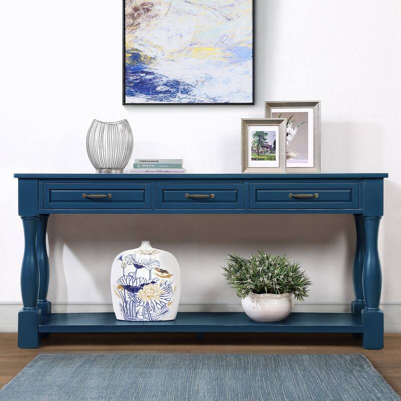 63inch Long Wood Console Table with 3 Drawers and 1 Bottom Shelf