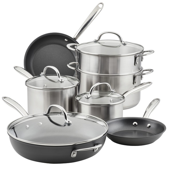 Rachael Ray Stainless Steel And Hard Anodized Nonstick Cookware Pots And Pans Set 11 Pc Overstock 33581679