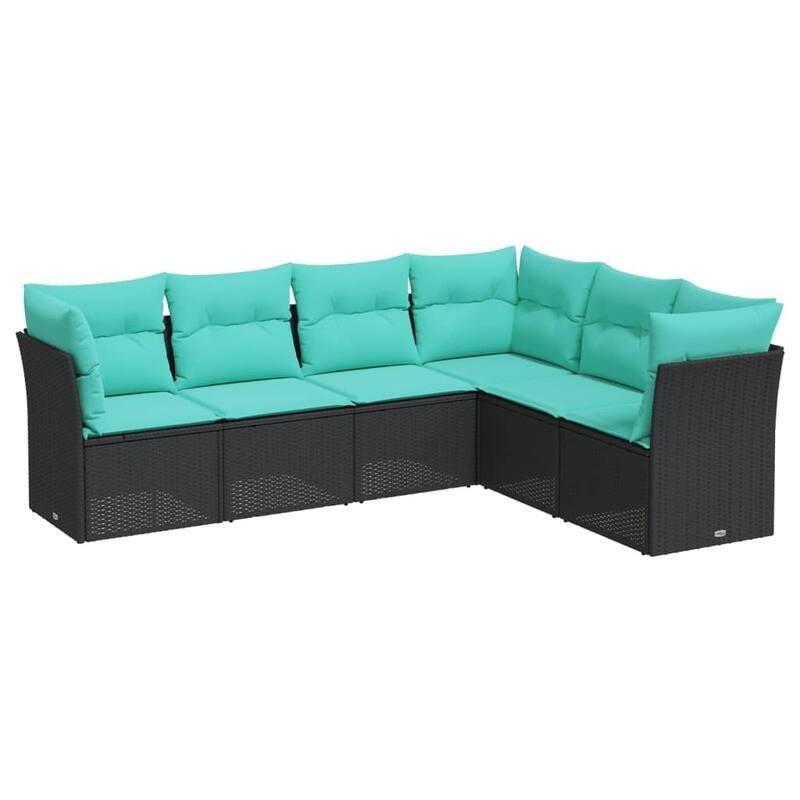 vidaXL 6 Piece Patio Sofa Set with Cushions Black Poly Rattan