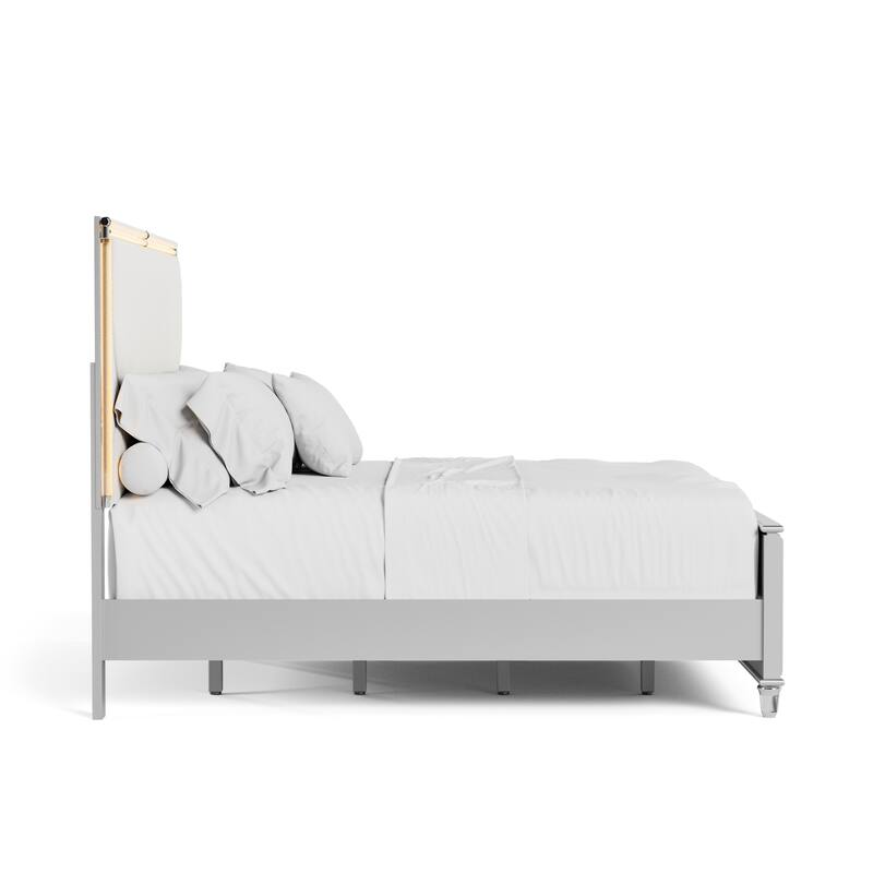 Furniture of America Angrove Modern Silver Wood Panel Bed with LED on Padded Headboard