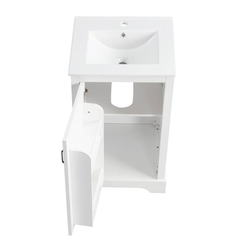 20" White Bathroom Vanity with Ceramic Sink, Soft Closing Door, Adjustable Shelve & Storage Rack, Freestanding Design