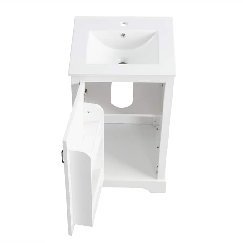Bathroom Vanity with Sink, Small Bathroom Cabinet with Door, Vanity Set with 2-Tier Storage Rack and Adjustable Shelve