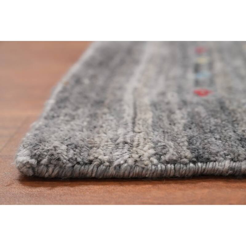 Hand Knotted Oriental Viscose Silk Carpet Tribal Animal Pictorial Greys & Charcoal Gabbeh Area Rug - 11' 9'' X 9' 2''