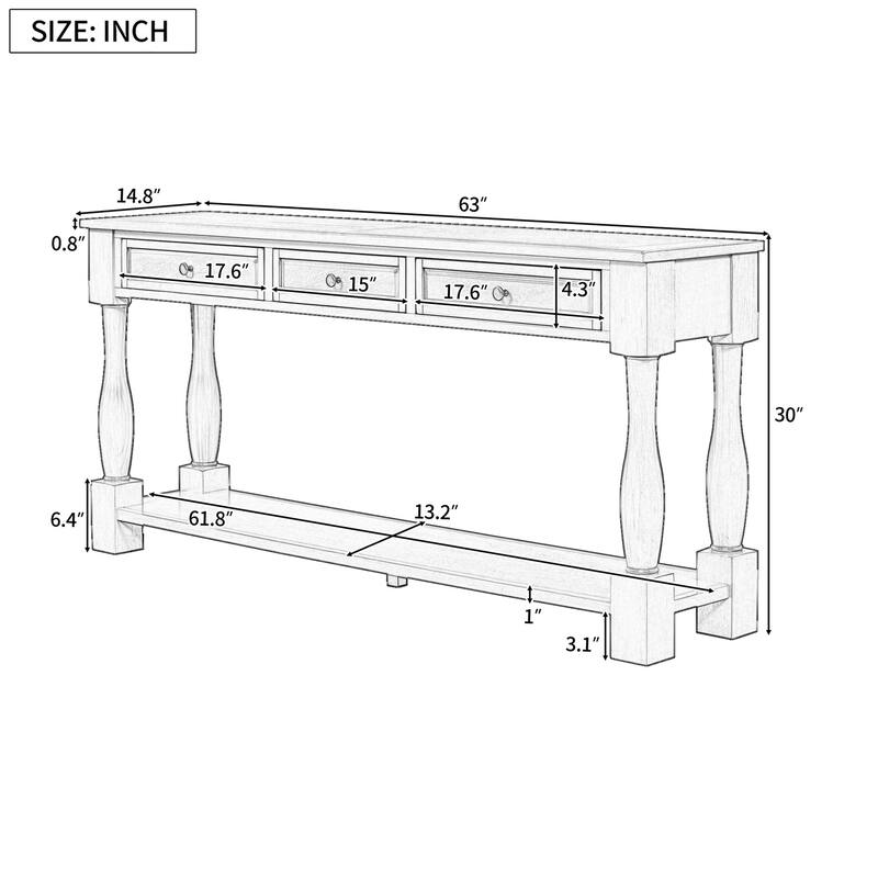 Merax 64" Long Extra-thick Console Table with Drawers and Shelf