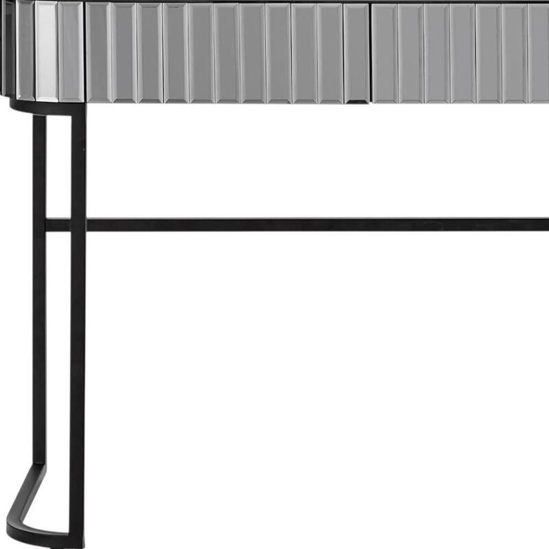 HomeRoots 39" Silver And Black Mirrored Glass and Stainless Steel Two Drawer Vanity Table