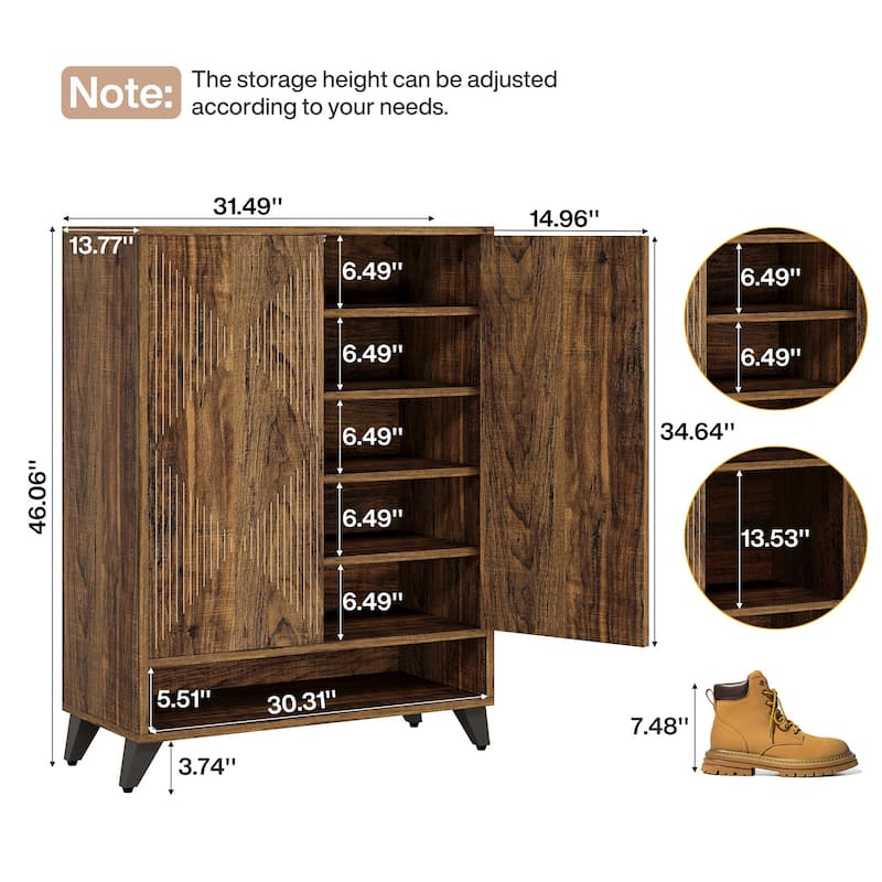 24 Pairs Large Wood Shoe Storage Cabinet with Doors for Entryway - 6-Tier