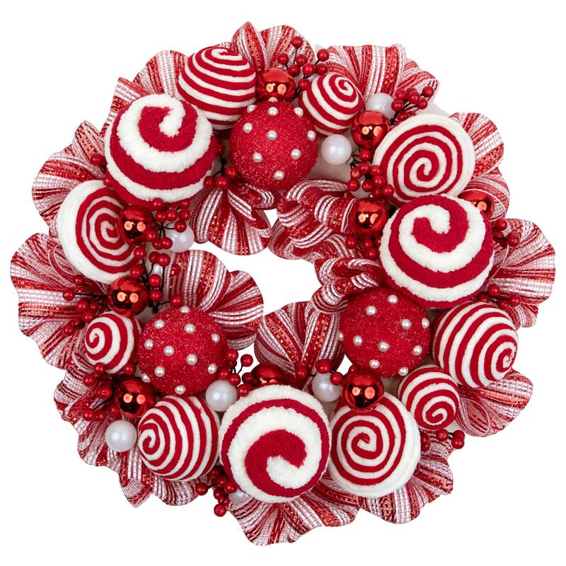 Peppermint and Berries Christmas Wreath - 20" - Unlit