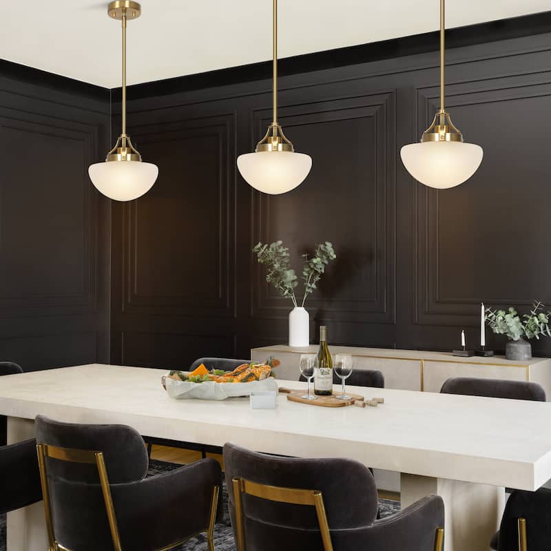 Modern Gold 1-Light Schoolhouse Pendant Light with Frosted Glass for Kitchen Island - Electroplated Dark Gold - Dia.9.1"xH9.1"
