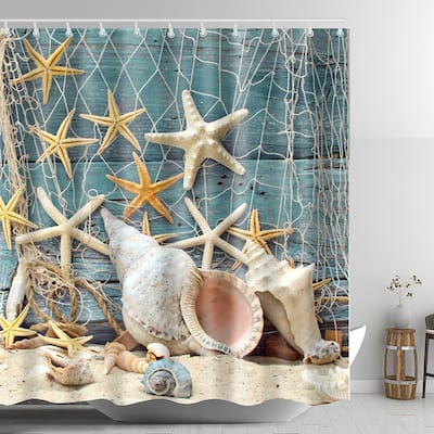 Seashell Conch Starfish Shower Curtain