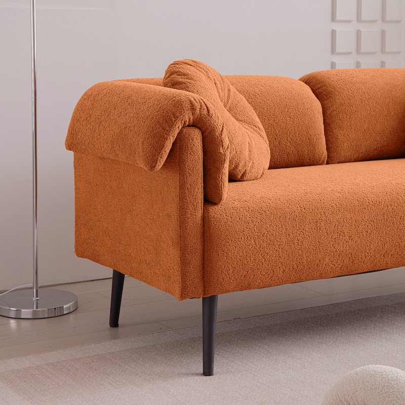 Modern Loveseat Sofa, Lounge Couch with Cushion Armrest and 2 Round Pillows, Upholstered Love Seat Sofa for Living Room