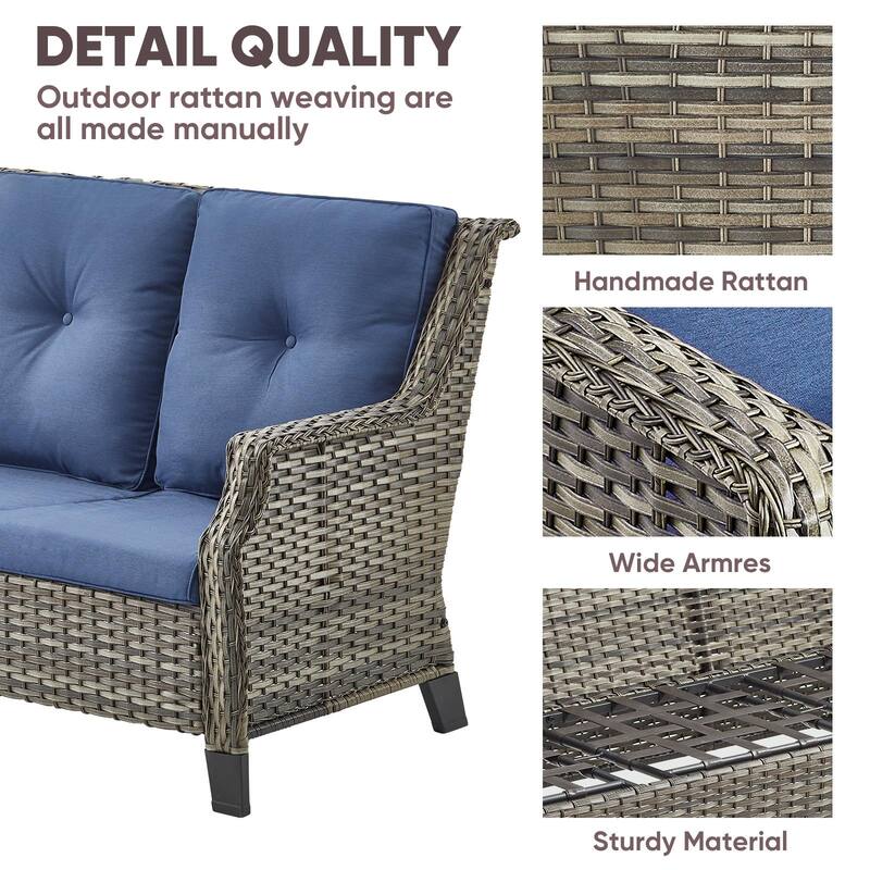 All Weather Wicker Conversation Set with Swivel Chair - Grey