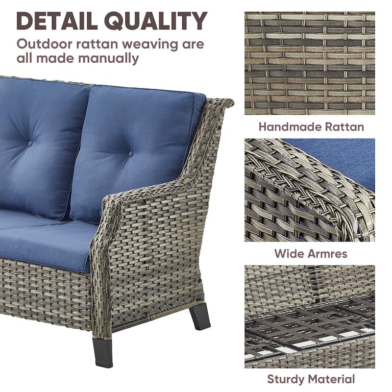All Weather Wicker Set with Swivel Chair Ottomans - Grey