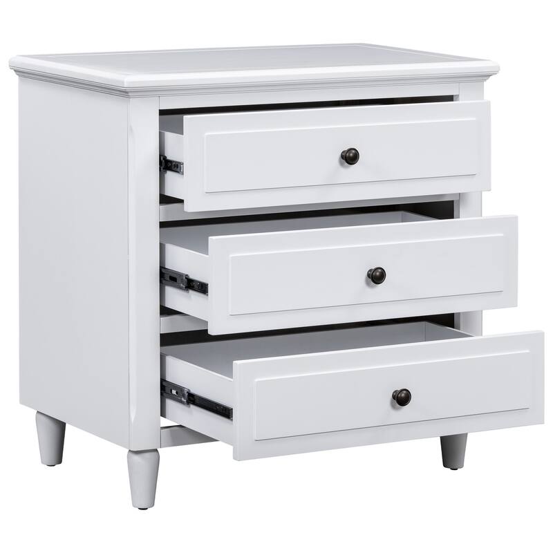 Contemporary 3-Drawer Nightstand - Bedside Cabinet Offers Ample Storage for Personal Items