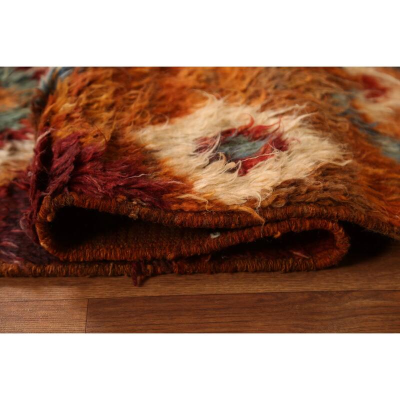 Hand Knotted Oriental 100% Wool Carpet Modern Tribal Oranges & Rust Moroccan Area Rug - 9' 11'' X 6' 8''