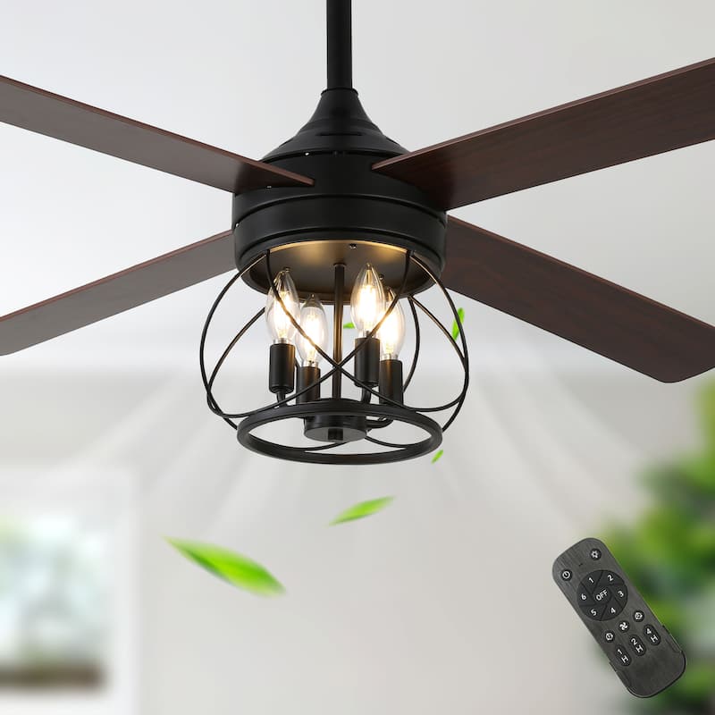 52" Industrial Ceiling Fan 6-speed Reversible Motor with Light and Remote - 52inch