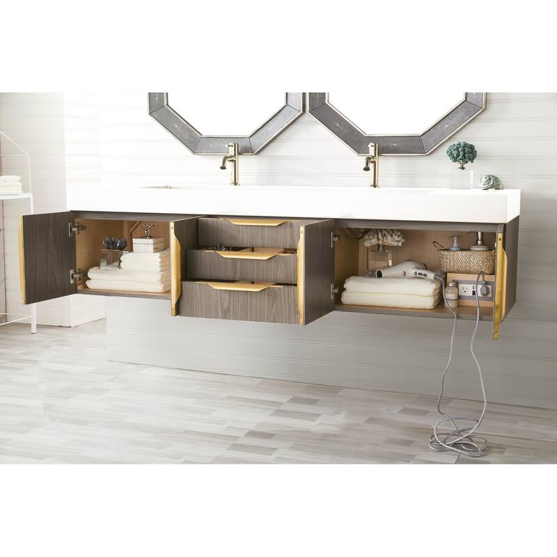 James Martin Vanities Mercer Island 72" Double Vanity, Ash Gray with Radiant Gold Hardware